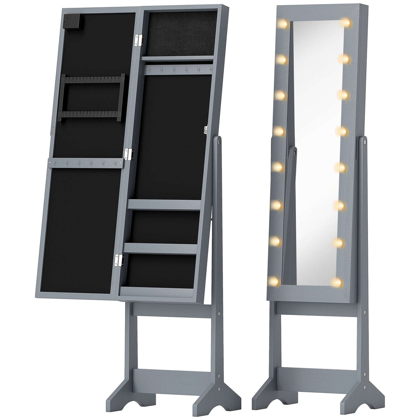 HOMCOM Freestanding Mirrored Jewellery Storage Cabinet - Grey