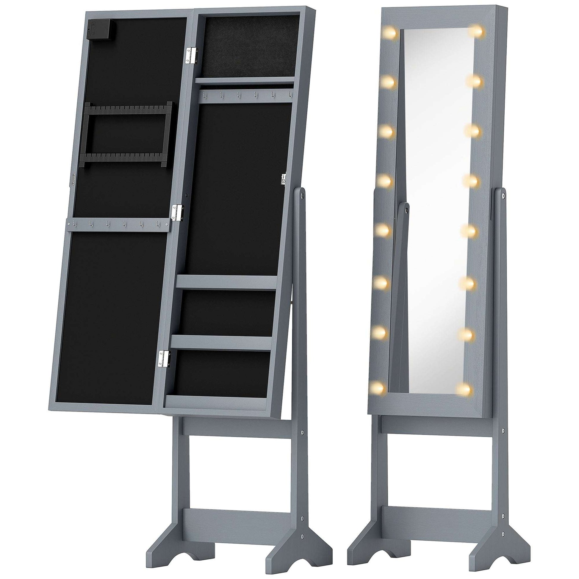 HOMCOM Freestanding Mirrored Jewellery Storage Cabinet - Grey