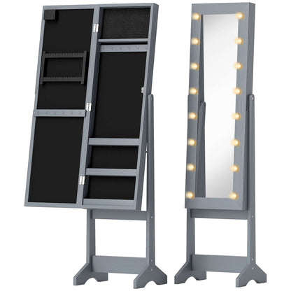 HOMCOM Freestanding Mirrored Jewellery Storage Cabinet - Grey