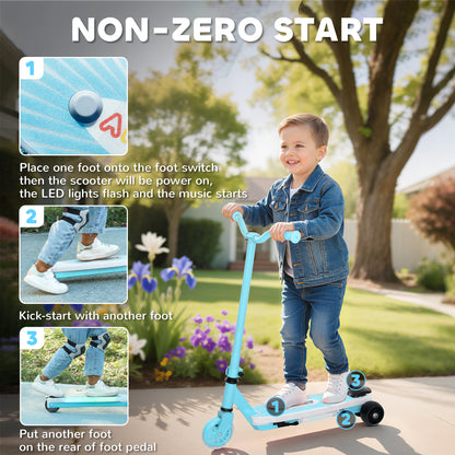 AIYAPLAY Electric Scooter for Kids Aged 4-7 Years, with Flashing LED Lights, Rear Auxiliary Wheels, Blue