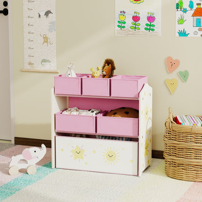 AIYAPLAY Kids Toy Storage Units, 3-Tier Toy Organiser Shelf with 6 Removable Boxes for Kids, Bedroom, Playroom, Pink--ChewyGames-ChewyGames