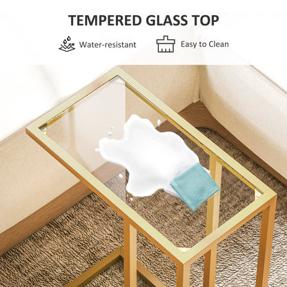 HOMCOM C-Shaped Side Table, Modern Slim End Table with Tempered Glass Tabletop, Steel Frame for Small Space, Living Room, Bedroom, Gold Tone-End Tables-ChewyGames-ChewyGames
