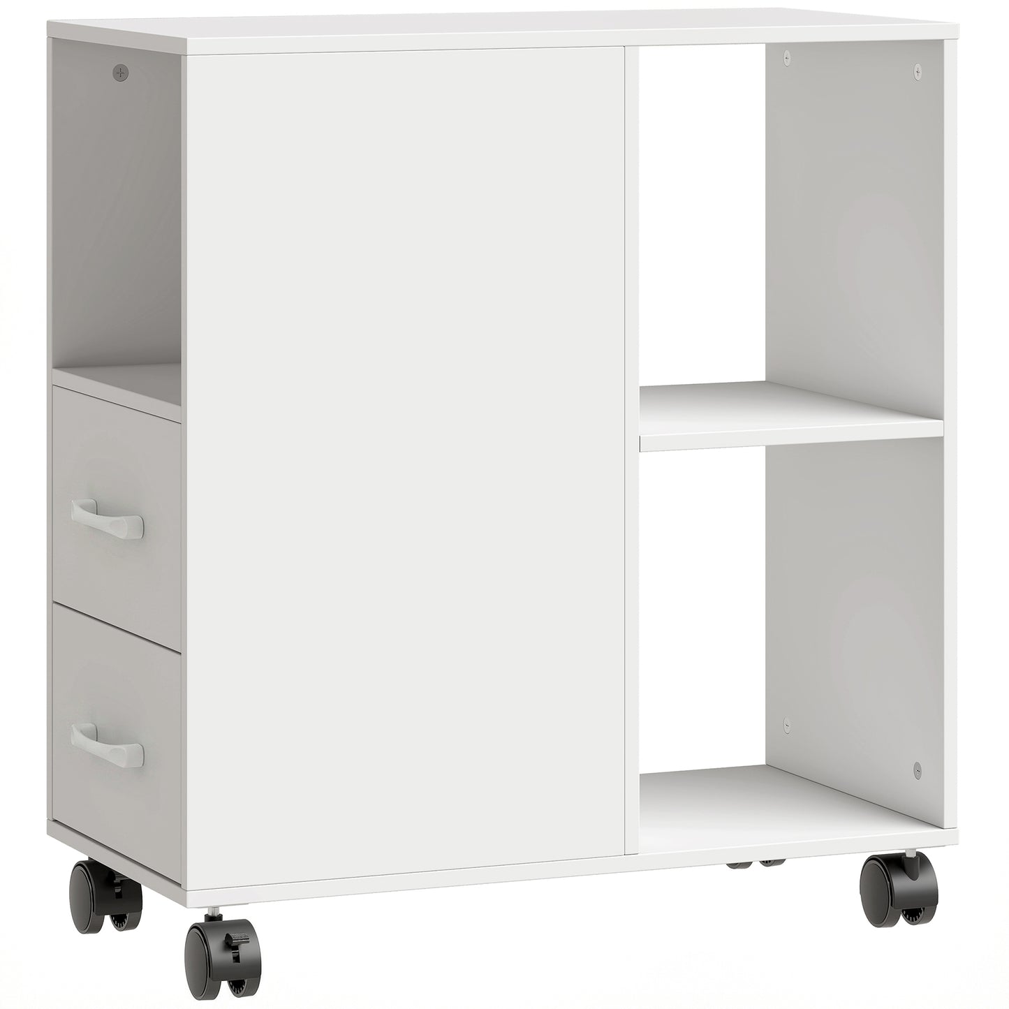 HOMCOM Narrow Mobile Printer Table with Wheels, Rolling Printer Stand with Drawers for Home Office, 30 x 60 x 65 cm, White