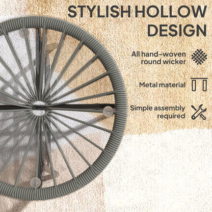 Outsunny Rattan Side Table, Round Outdoor Coffee Table, with Round PE Rattan and Tempered Glass Tabletop, Light Grey--ChewyGames-ChewyGames