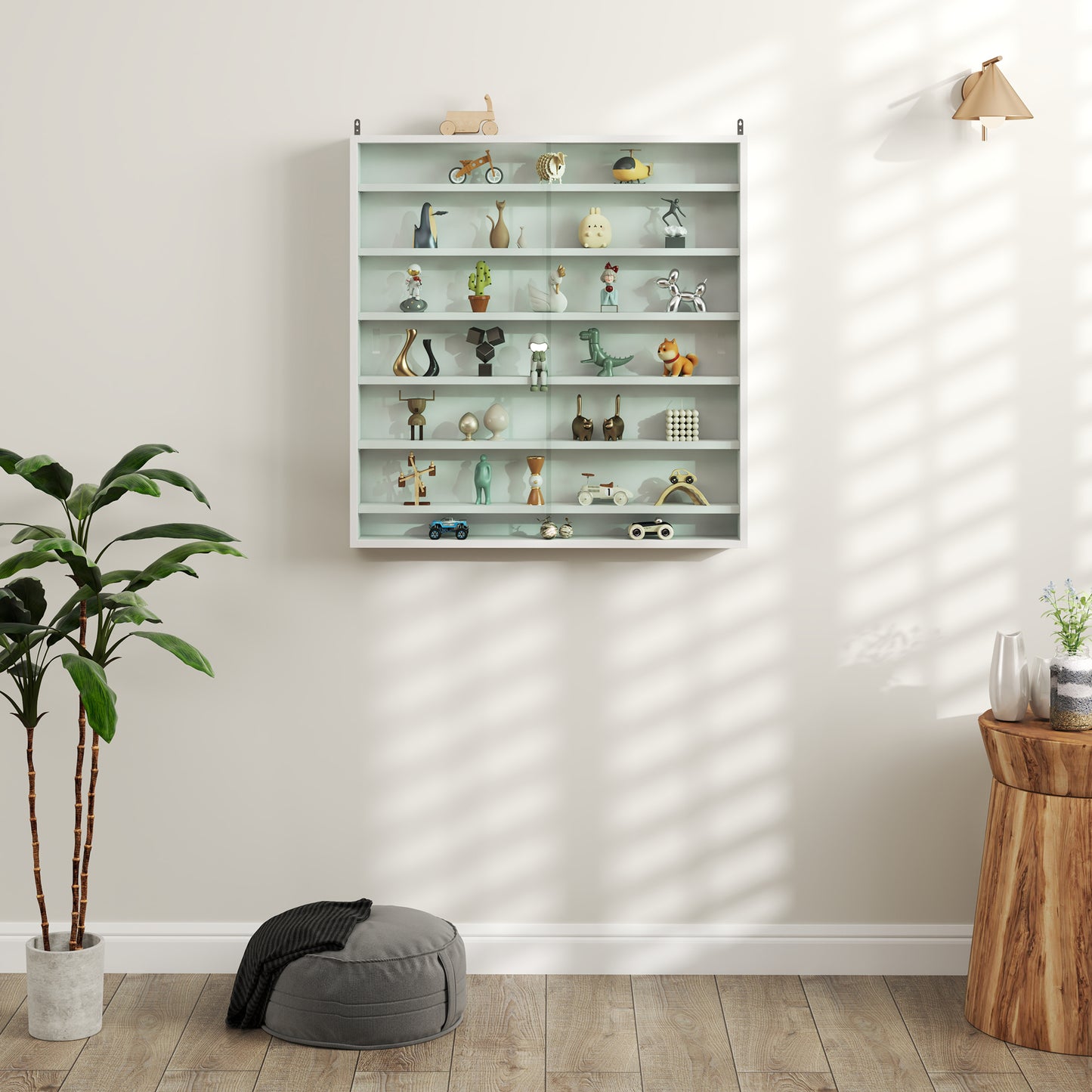 HOMCOM Six Shelf Display Cabinet, with Glass Doors - White