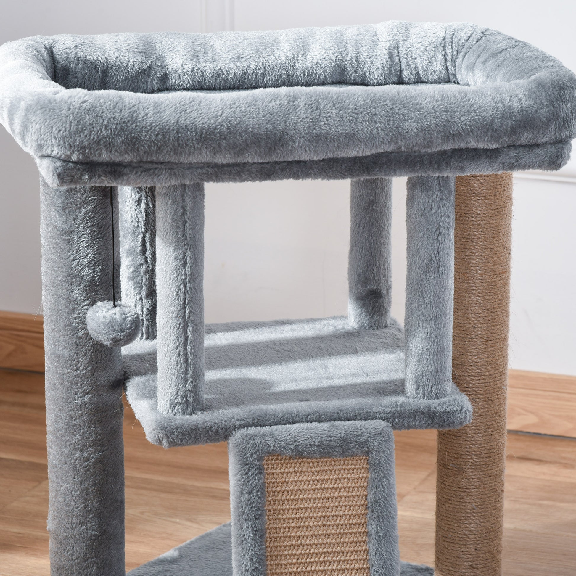 PawHut Cat Tree Tower for Indoor Cats Cat Scratching Post Climbing Activity Centre w/Jute Scratching Pad, Toy Ball, Cat House - Grey--ChewyGames-ChewyGames