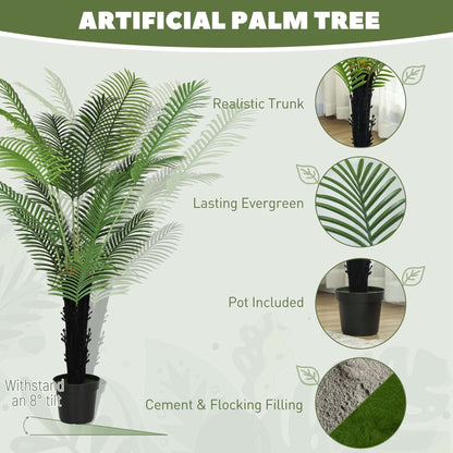 HOMCOM 175cm Artificial Areca Palm Tree with 16 PE Leaves, Decorative Artificial Plant with Plastic Pot and Flocked Soil, Fake Plant for Home Office Decor, Green