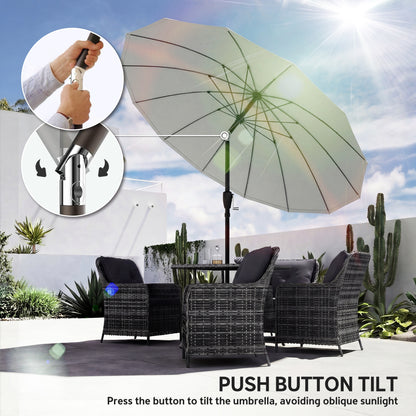 Outsunny 2 m Shanghai Garden Parasol Umbrella with 16 Fibreglass Ribs, Outdoor Parasol Sun Shade with Crank & Tilt, Light Grey