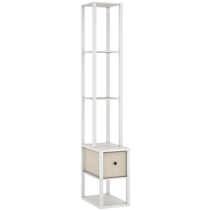 HOMCOM Floor Lamp with Shelves, LED Column Modern Standing Lamp with Fabric Drawer, Adjustable Brightness, Foot Switch for Living Room, Bedroom, Office, White