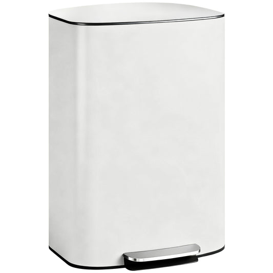 HOMCOM 50L Kitchen Bin with Soft-Close Lid and Stay-Open Function, Stainless Steel Pedal Bin with Removable Inner Bucket, Carry Handle for Kitchen, Office, Home, Cream