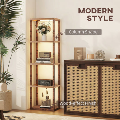 HOMCOM Four-Shelf Floor Lamp - Rustic Brown