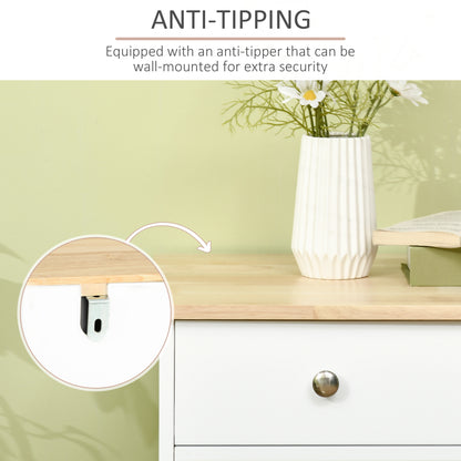 HOMCOM Sideboard with Rubber Wood Top, Modern Storage Cabinet with 3 Adjustable Shelves, White