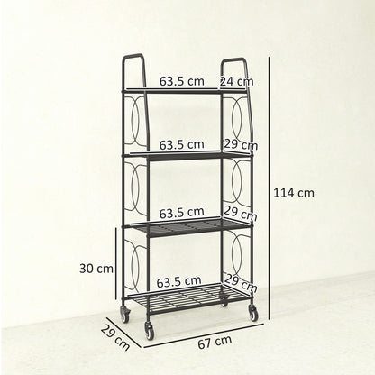 Outsunny 4-Tier Metal Plant Stand, Heavy Duty Ladder Shelf Potted Plants Display Rack with Lockable Wheels