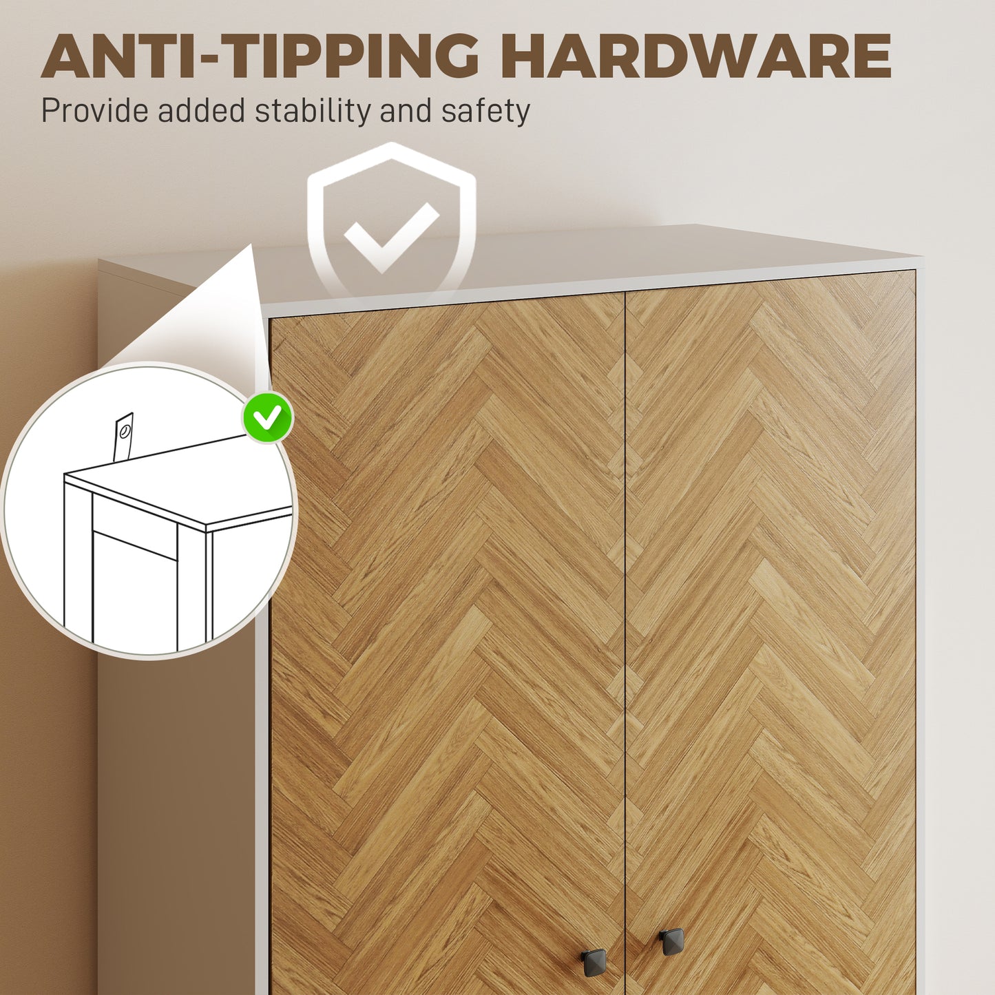 HOMCOM Cabinet Wood-Effect Sticker Surface, Modern Wardrobe with 2 Hanging Rods, 2 Storage Shelves and 2 Drawers, White