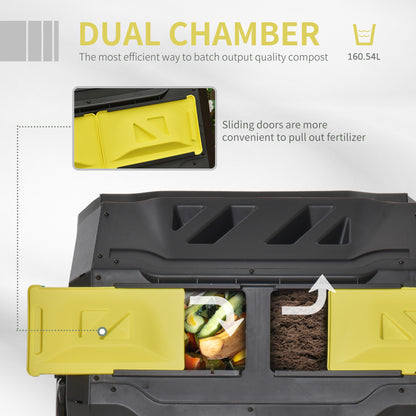 Outsunny 160L 360° Rotating Dual Chamber Composter - Yellow