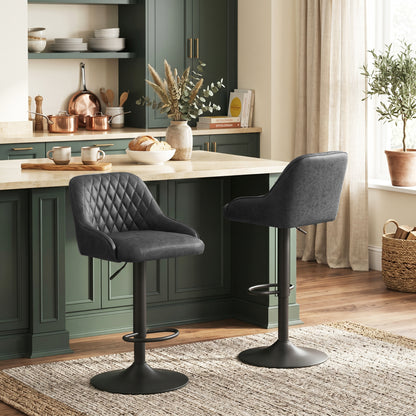 HOMCOM Bar Stools Adjustable Swivel Kitchen Chairs with Backrest Set of 2 for Kitchen Island Black