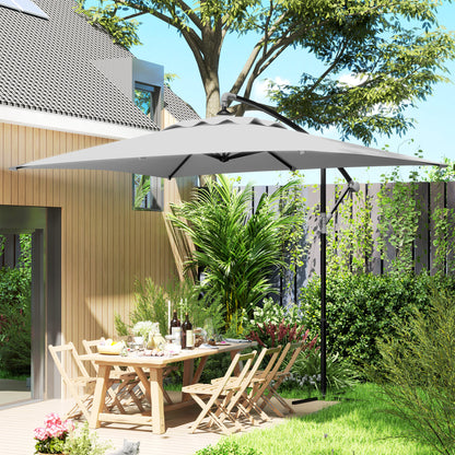 Outsunny 3(m) Cantilever Overhanging Parasol, with Cross Base - Light Grey--ChewyGames-ChewyGames