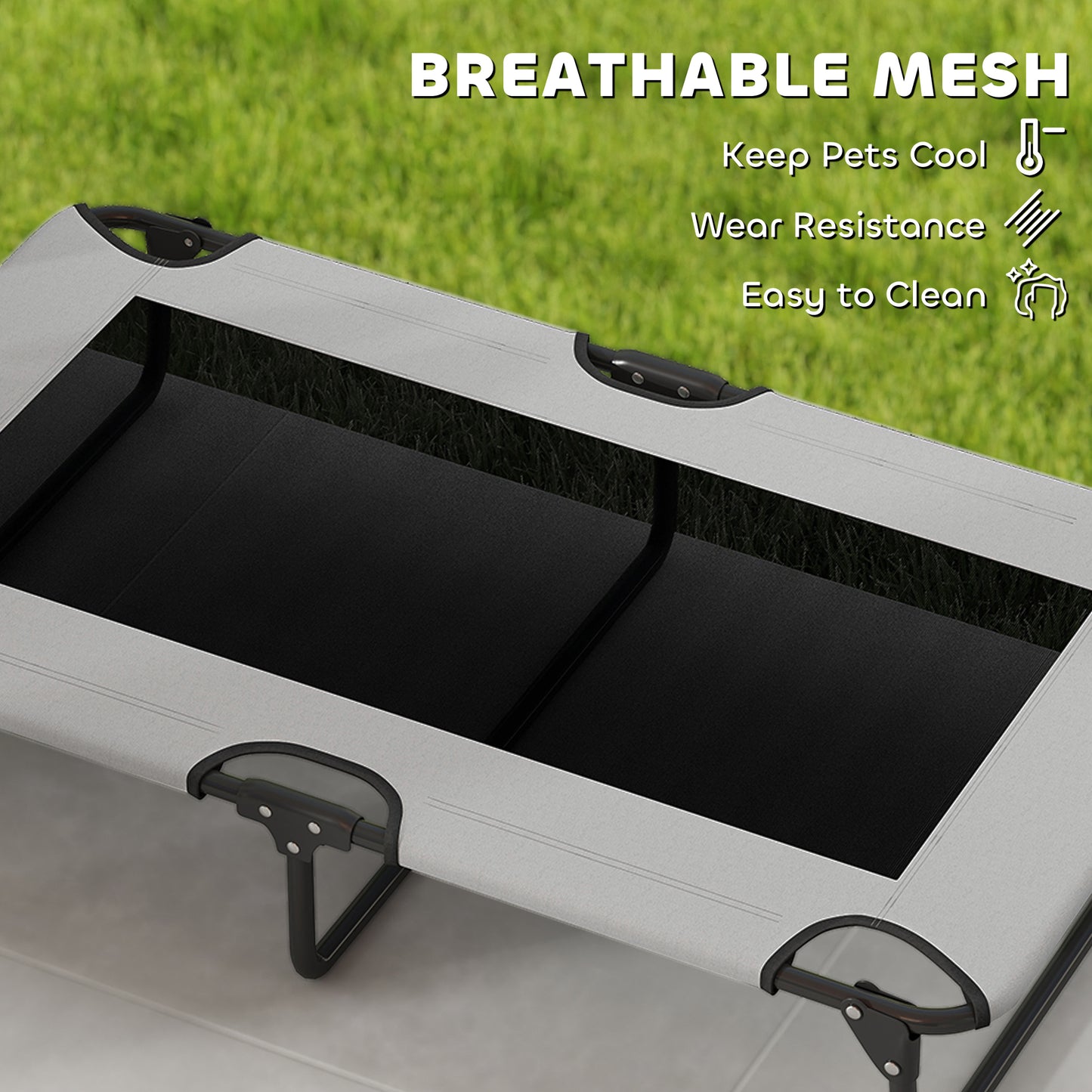 PawHut Portable Raised Dog Bed, Elevated Pet Cot with Breathable Mesh for Indoor Outdoor, for Large Dogs, Light Grey-Pet Cots-ChewyGames-ChewyGames