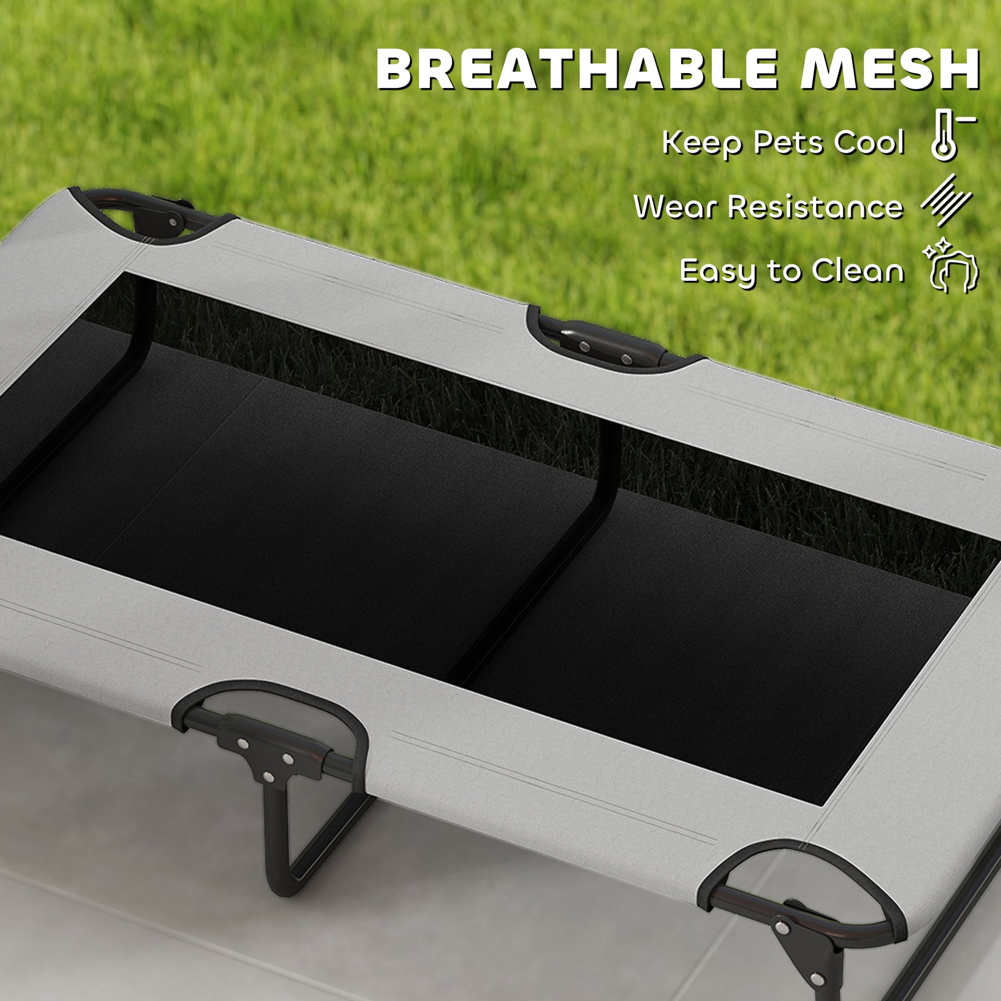 PawHut Portable Raised Dog Bed, Elevated Pet Cot with Breathable Mesh for Indoor Outdoor, for Large Dogs, Light Grey-Pet Cots-ChewyGames-ChewyGames