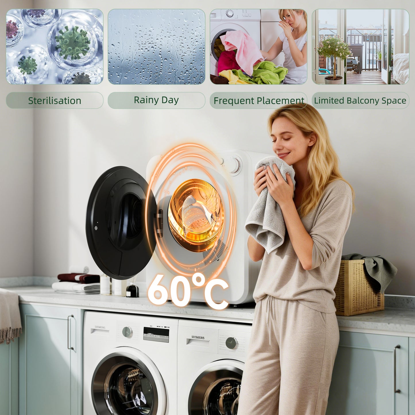 HOMCOM 4kg Front Load Laundry Dryer, Portable Clothes Dryer with 2 Power Modes, 400W/800W, White