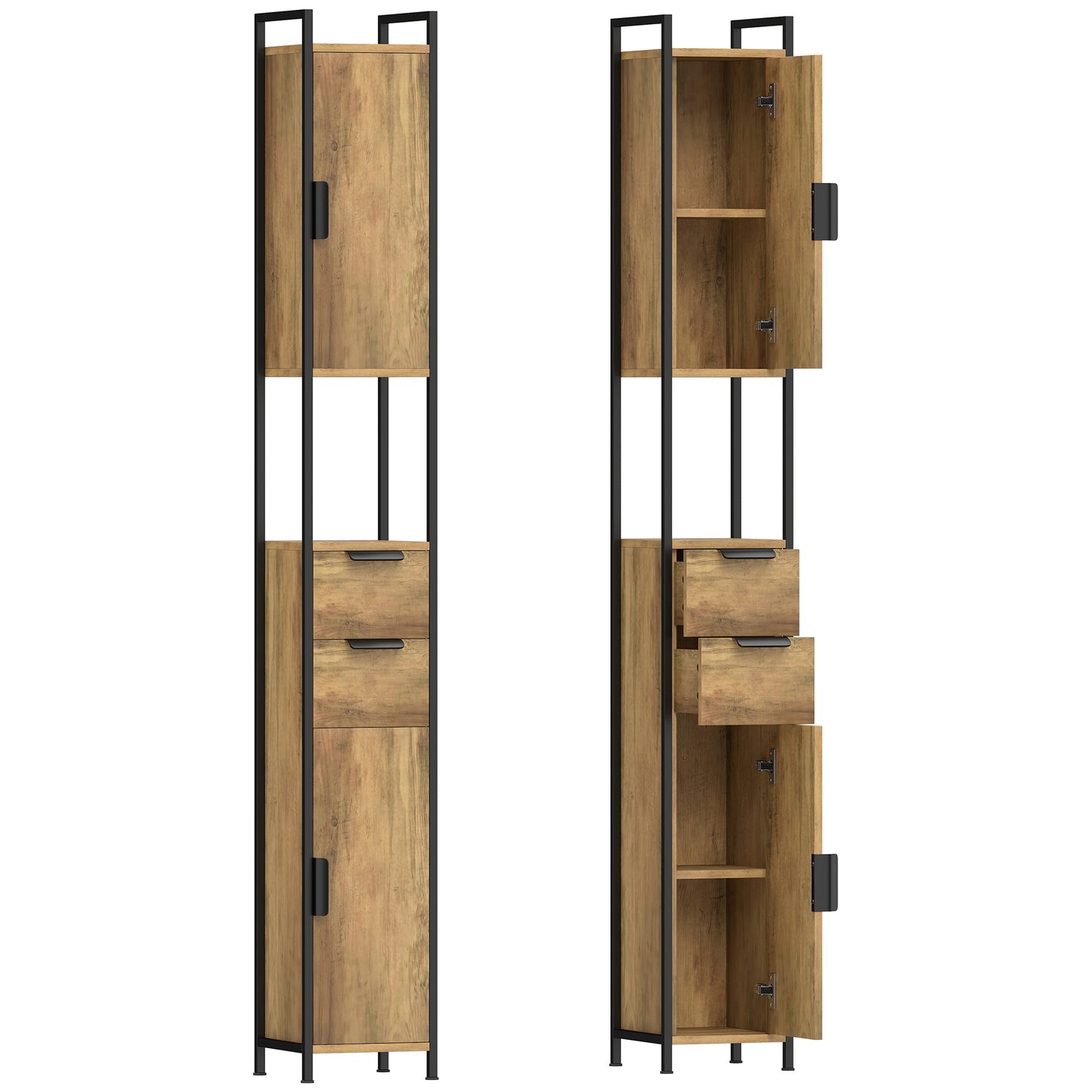 HOMCOM Freestanding Bathroom Cabinet, Tall Bathroom Storage Cabinet with Drawers and Shelves, Linen Storage, Brown