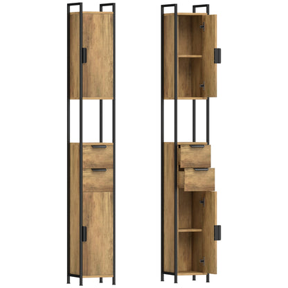 HOMCOM Freestanding Bathroom Cabinet, Tall Bathroom Storage Cabinet with Drawers and Shelves, Linen Storage, Brown