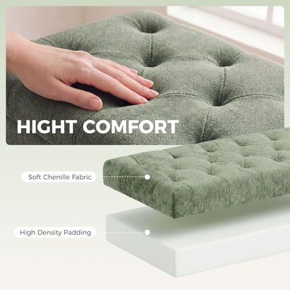 HOMCOM Storage Ottoman, Chenille Upholstered Ottoman Storage Box with Padded Seat, Metal Legs, 114 x 41 x 45 cm, Light Green