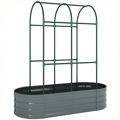 Outsunny Galvanised Raised Garden Bed with Arched Trellis, 4 x 2 x 4.6ft Metal Raised Bed for Garden with Open Bottom, Dark Grey