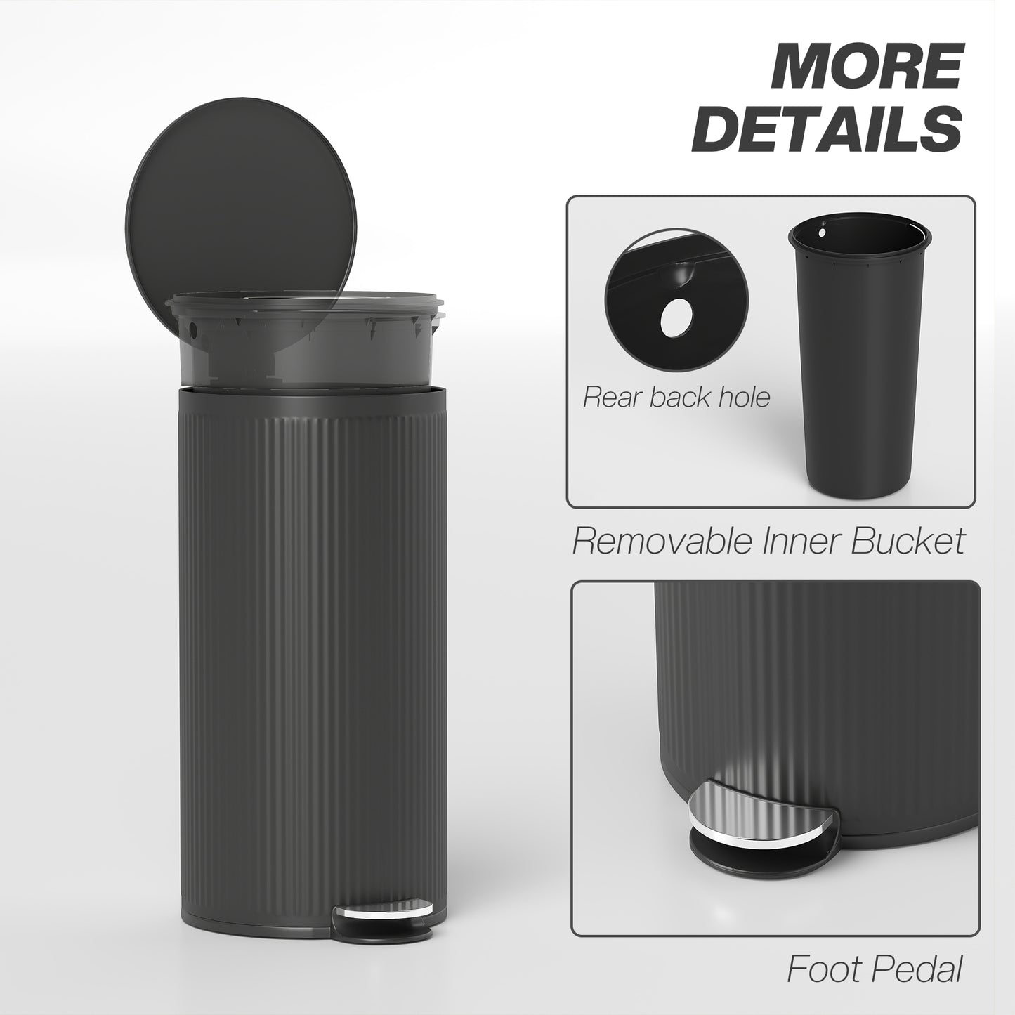 HOMCOM Kitchen Bin, 30 Litre Pedal Rubbish Bin with Removable Bucket, Black--ChewyGames-ChewyGames