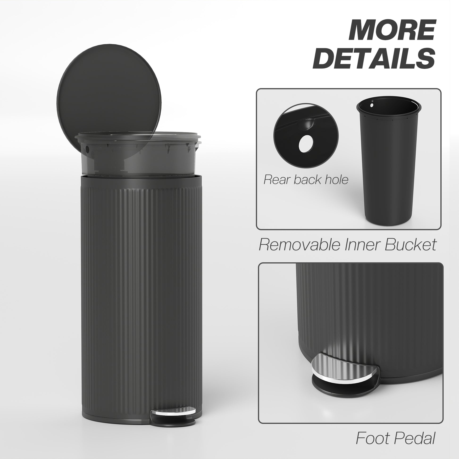 HOMCOM Kitchen Bin, 30 Litre Pedal Rubbish Bin with Removable Bucket, Black--ChewyGames-ChewyGames