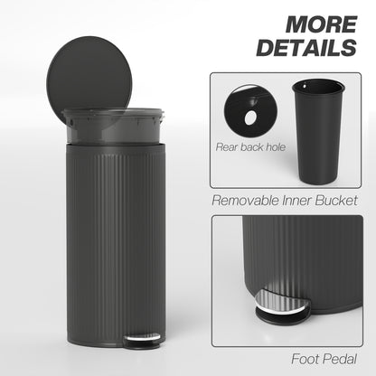 HOMCOM Kitchen Bin, 30 Litre Pedal Rubbish Bin with Removable Bucket, Black--ChewyGames-ChewyGames