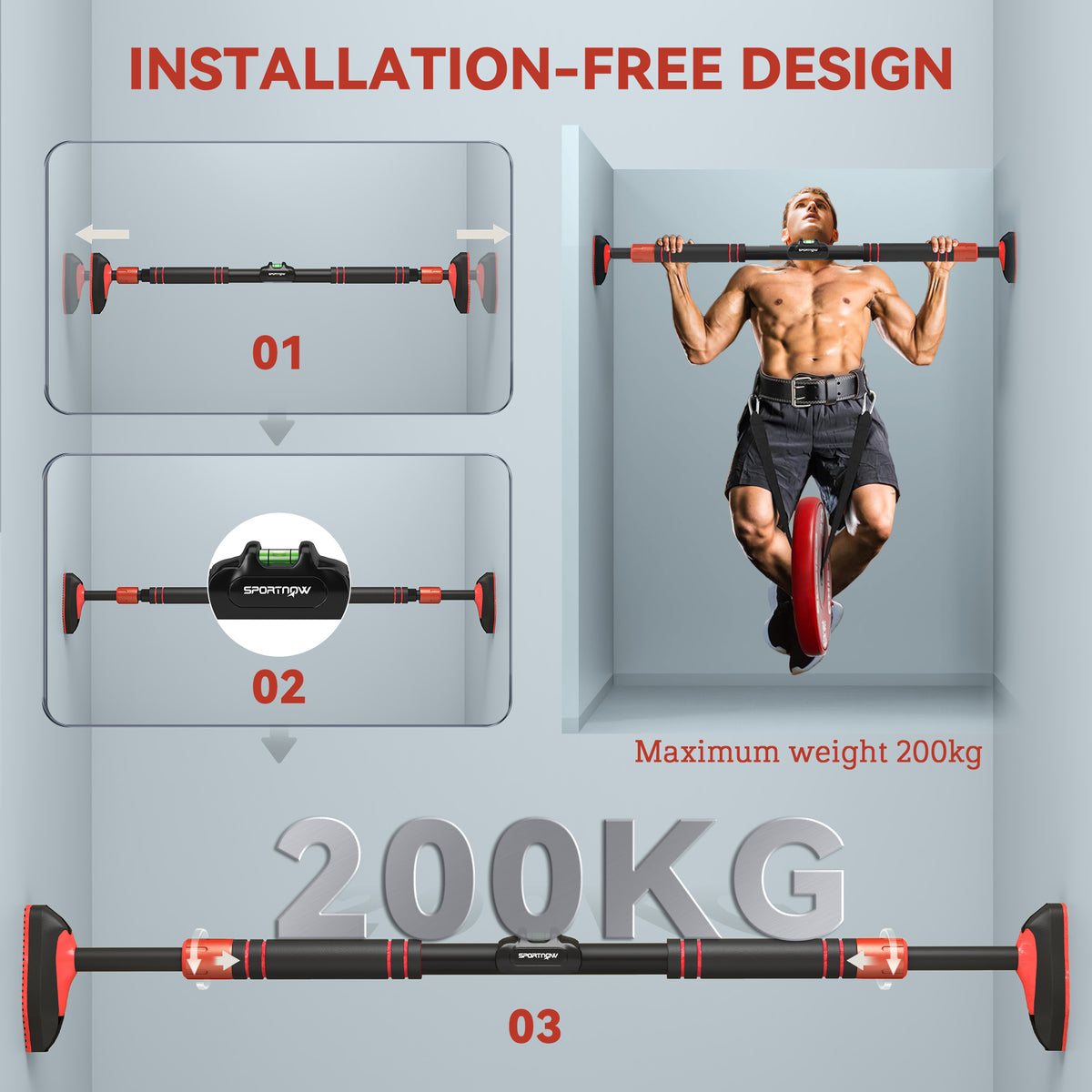 SPORTNOW Pull Up Bar, for 92-120cm Doorways, No Screws, Maximum load 200kg