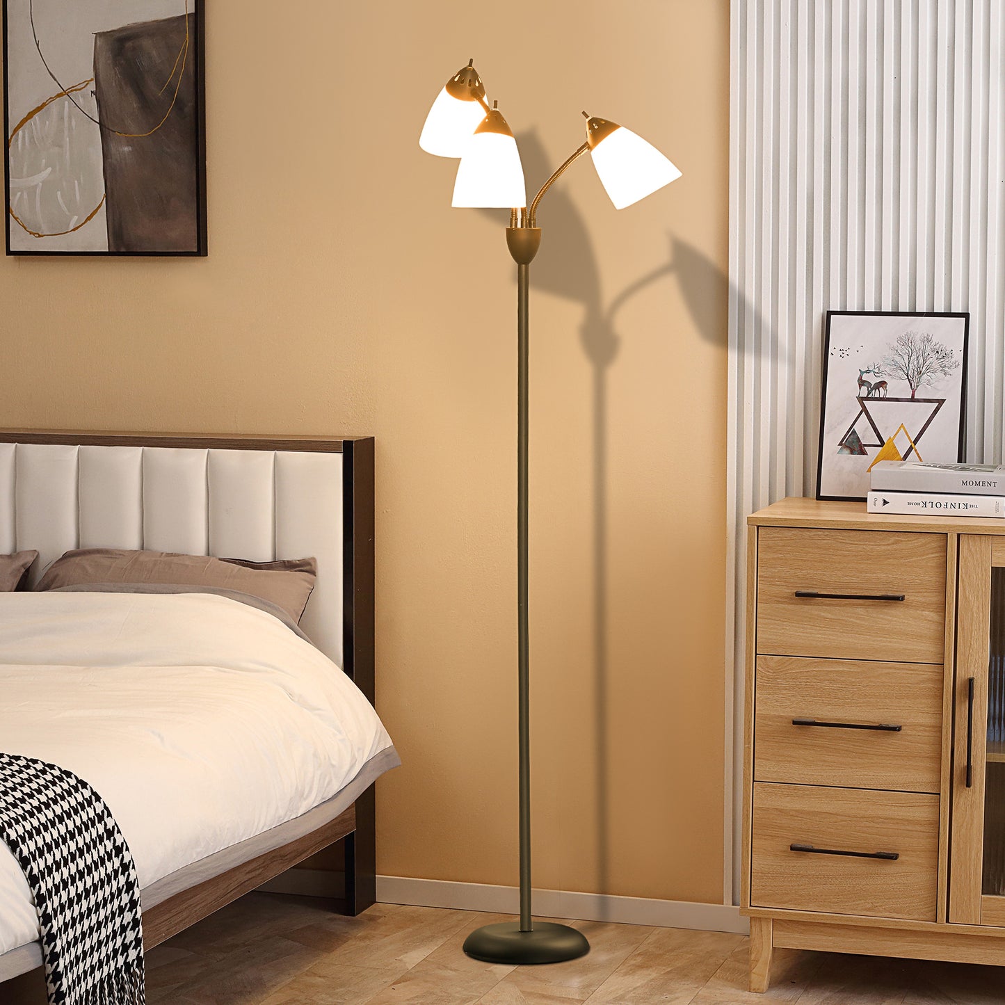 HOMCOM Arc Tree Floor Lamp with 3 Adjustable Rotating Lights, Industrial Standing Lamp with Steel Frame for Bedroom Living Room, 155cm, Black