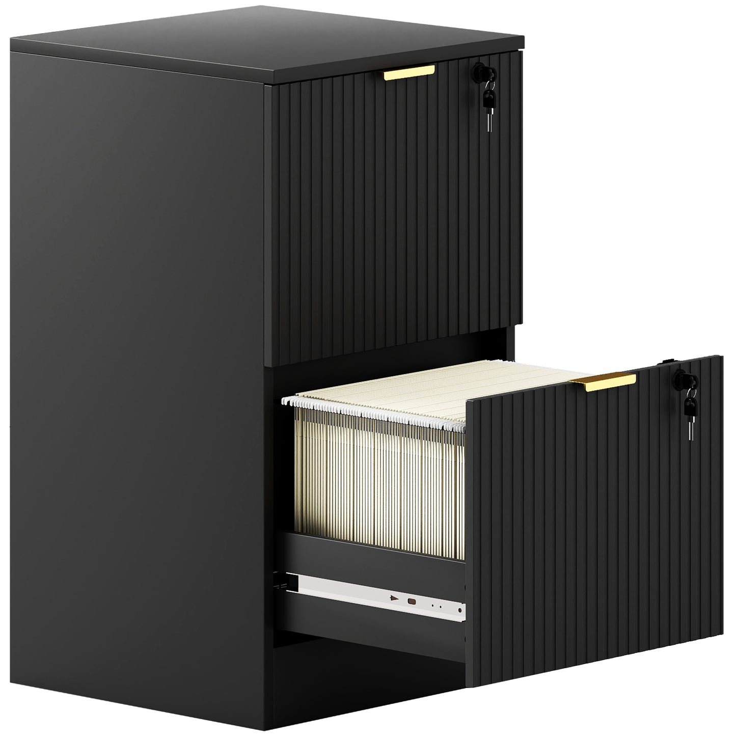 HOMCOM Filing Cabinet, Fluted Vertical File Cabinet with 2 Lockable Drawers and Hanging Rails, Black