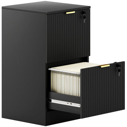 HOMCOM Filing Cabinet, Fluted Vertical File Cabinet with 2 Lockable Drawers and Hanging Rails, Black