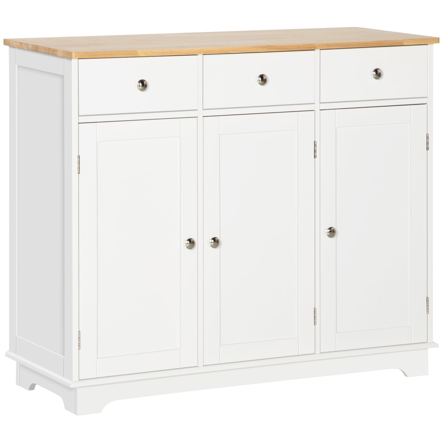 HOMCOM Sideboard with Rubber Wood Top, Modern Storage Cabinet with 3 Adjustable Shelves, White