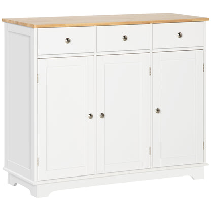 HOMCOM Sideboard with Rubber Wood Top, Modern Storage Cabinet with 3 Adjustable Shelves, White