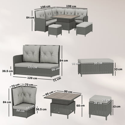 Outsunny 6 Pieces Outdoor PE Rattan Garden Furniture, Patio Wicker Sectional Conversation Corner Sofa