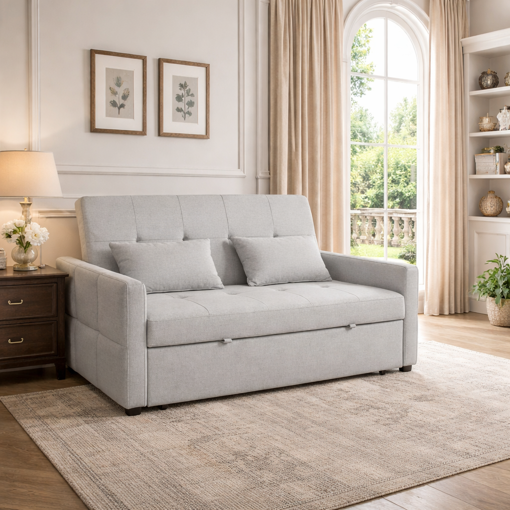 HOMCOM Three-Way Two-Seater Sofa Bed - Light Grey