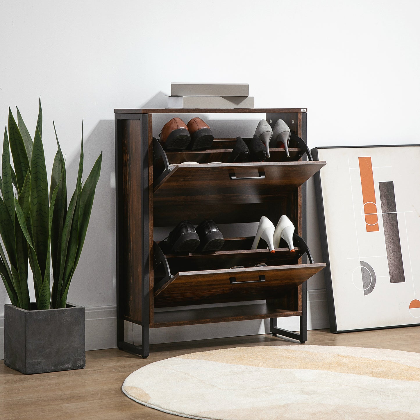 HOMCOM 12-Shoe, Two-Door Storage Cabinet - Wood-Effect--ChewyGames-ChewyGames