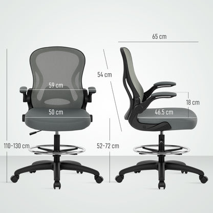 Vinsetto Drafting Chair, Ergonomic Tall Office Chair with Flip-up Armrests, Mesh Back, Lumbar Support, Adjustable Height and Foot Ring, Swivel Wheels, for Standing Desk, Charcoal Grey