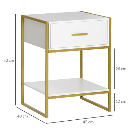 HOMCOM Bedside Table Set of 2, Modern Side Tables with Drawer and Shelf, Nightstands for Bedroom, White--ChewyGames-ChewyGames
