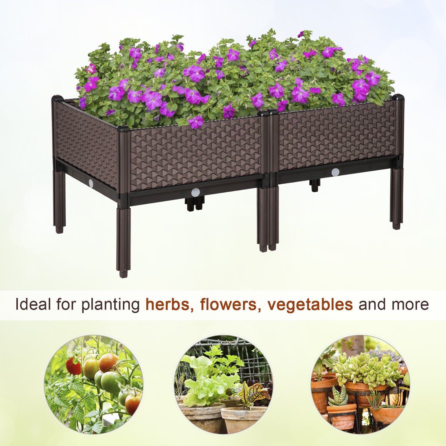 Outsunny Set of 2 Indoor/Outdoor Planter Boxes | Garden Raised Elevated Beds, Flowers Vegetables Fruits Herbs Container w/ Self-Watering Design Drainage Holes, Brown--ChewyGames-ChewyGames