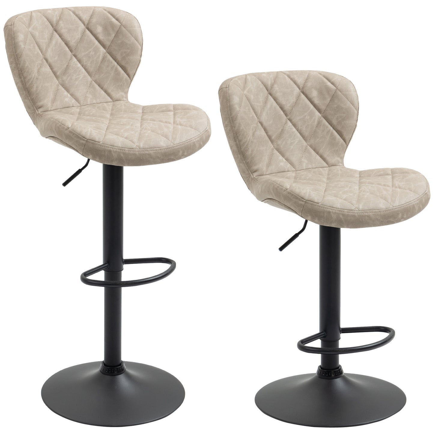 HOMCOM Bar Stools, Set of 2 Breakfast Bar Chairs, Swivel Barstools with Backrest and Footrest, Steel Frame Diamond Pattern PU, for Kitchen Counter, Dining Room, Light Khaki--ChewyGames-ChewyGames