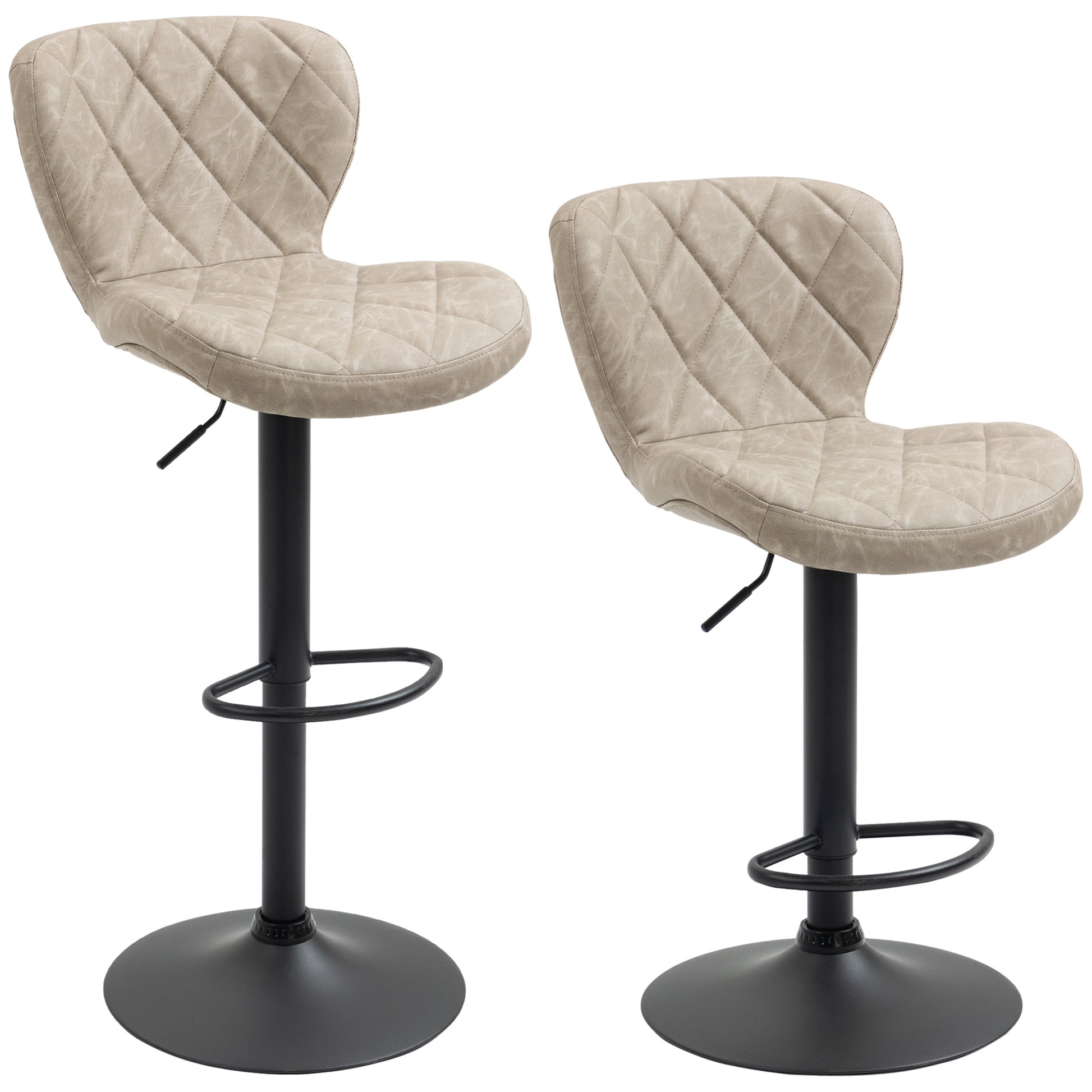 HOMCOM Bar Stools, Set of 2 Breakfast Bar Chairs, Swivel Barstools with Backrest and Footrest, Steel Frame Diamond Pattern PU, for Kitchen Counter, Dining Room, Light Khaki--ChewyGames-ChewyGames