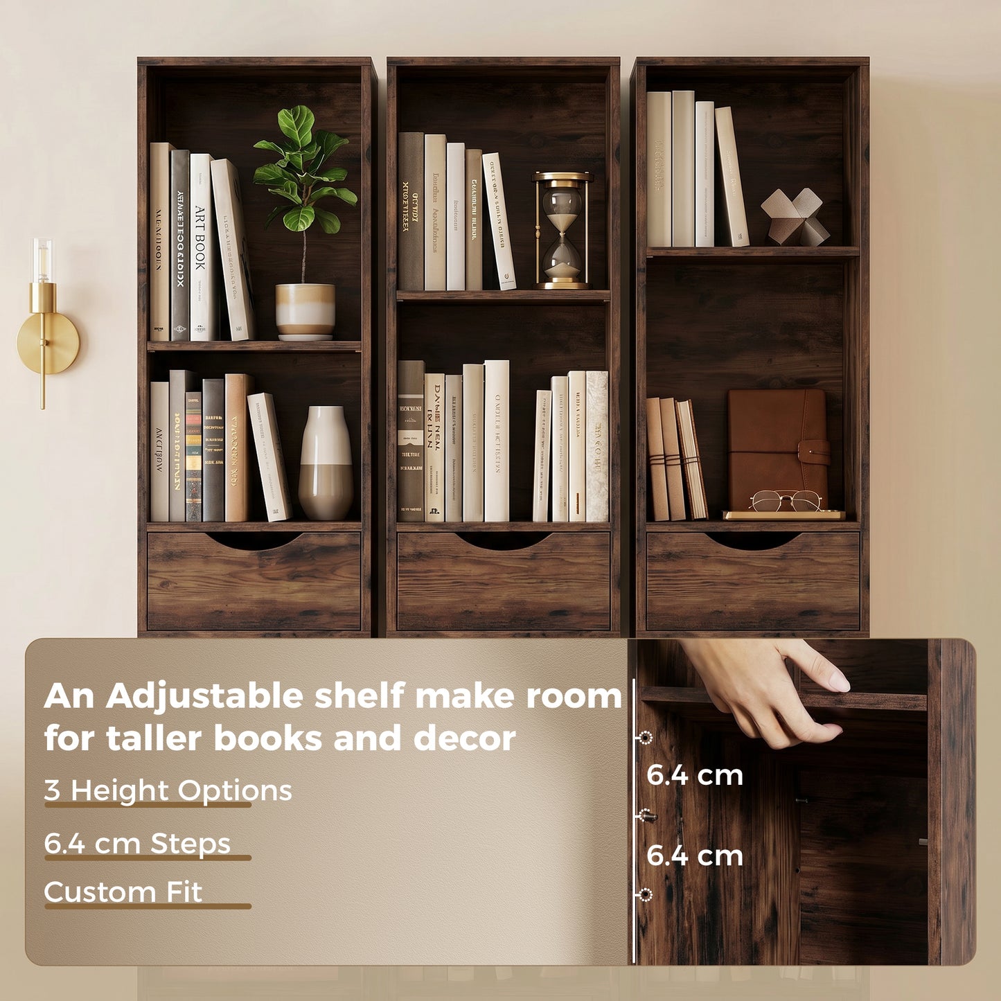 HOMCOM Bookcase with Drawers Adjustable Shelf Bookshelf with 2 Drawers and Cabinet 158 cm Rustic Brown