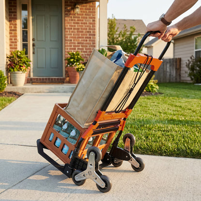 HOMCOM Heavy Duty Foldable Trolley on Wheels, Steel Folding Hand Truck, 75kg, Black and Orange