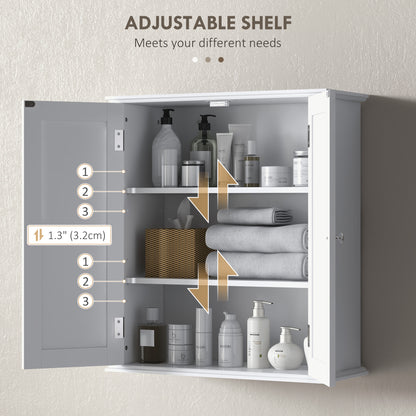 HOMCOM Bathroom Wall Cabinet, 3-Tier Wall-Mounted Bathroom Storage Cabinet with Adjustable Shelf, White