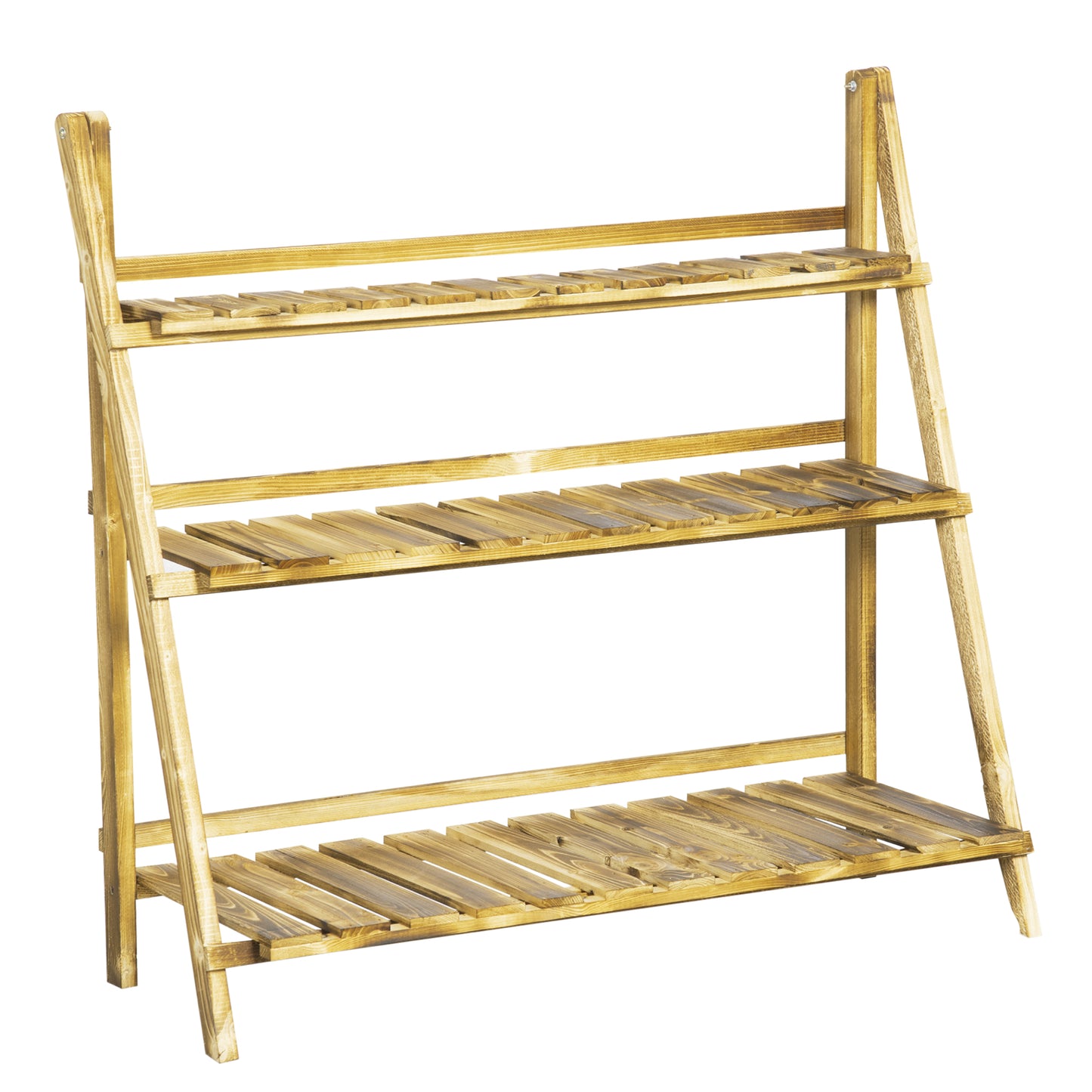 Outsunny Wooden Folding Flower Pot Stand 3 Tier Garden Planter Display Ladder Gardener Storage Shelves Rack Herb Holder (100L x 37W x 93H cm)--ChewyGames-ChewyGames