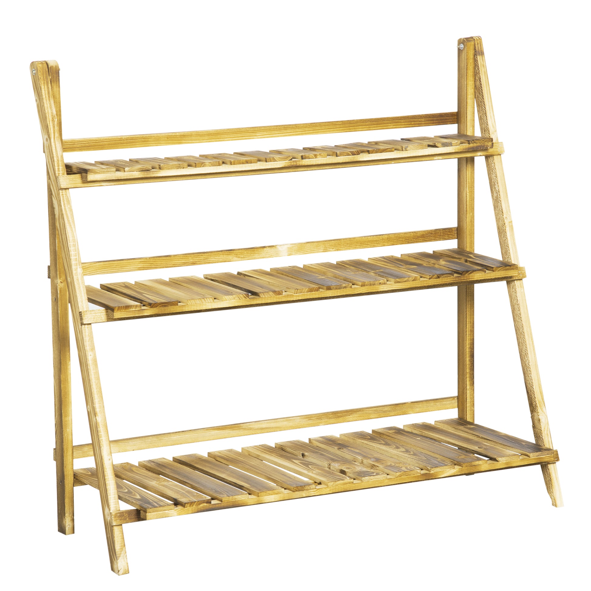 Outsunny Wooden Folding Flower Pot Stand 3 Tier Garden Planter Display Ladder Gardener Storage Shelves Rack Herb Holder (100L x 37W x 93H cm)--ChewyGames-ChewyGames